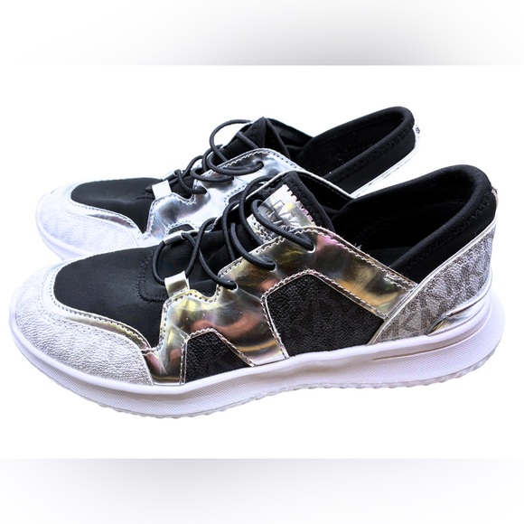 Michael Kors Shoes - Michael Kors Liv Extreme Iconic Silver & Black MK Logo Sneakers